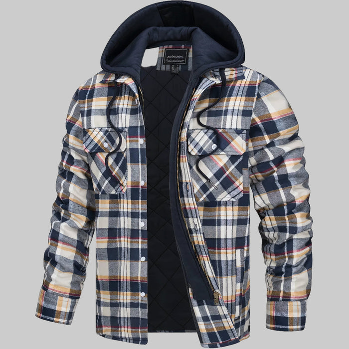 Men's Plaid Hooded Flannel Shirt Jacket with Quilted Lining