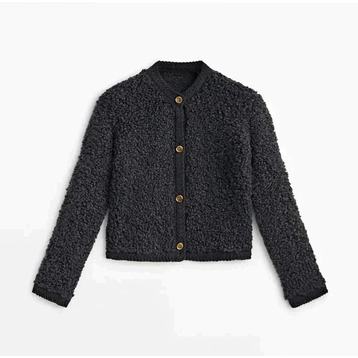 Women's Textured Button-Front Cardigan with Ribbed Trim