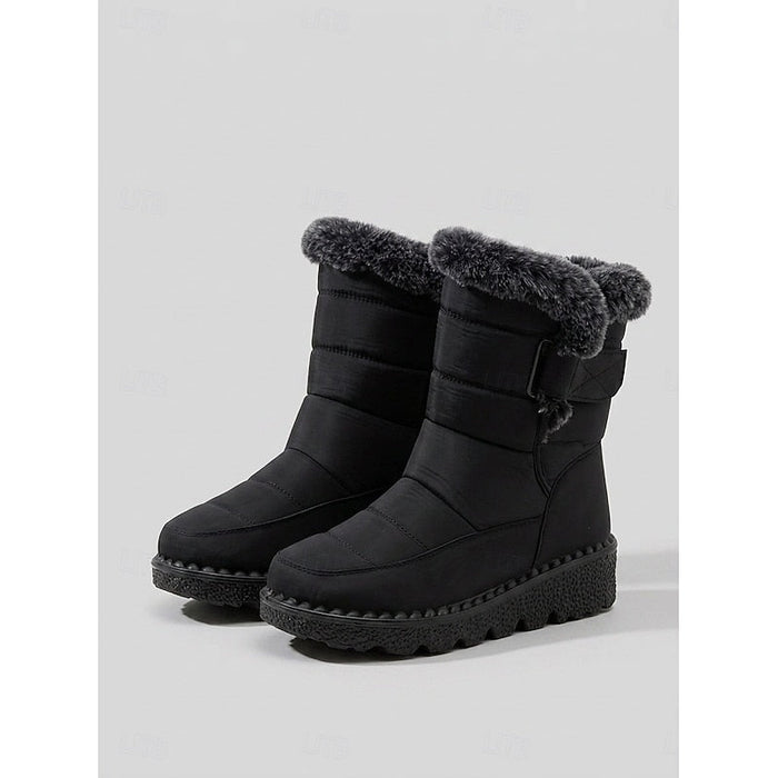 Women's Quilted Snow Boots with Fur Trim and Side Zipper