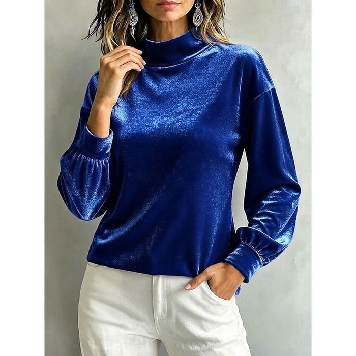 Women's Mock Neck Blouse with Gathered Long Sleeves